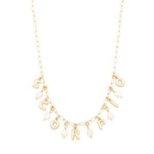 NWT LUNA NORTE Scorpio Gold Tone Astrological Pearl Letter Necklace w/ Gift Box